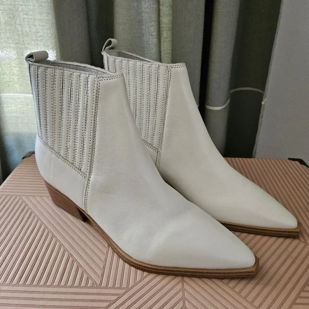Marc Fisher Booties Ivory Tan Heel Business Casual Bridal Neutral Pointed Toe